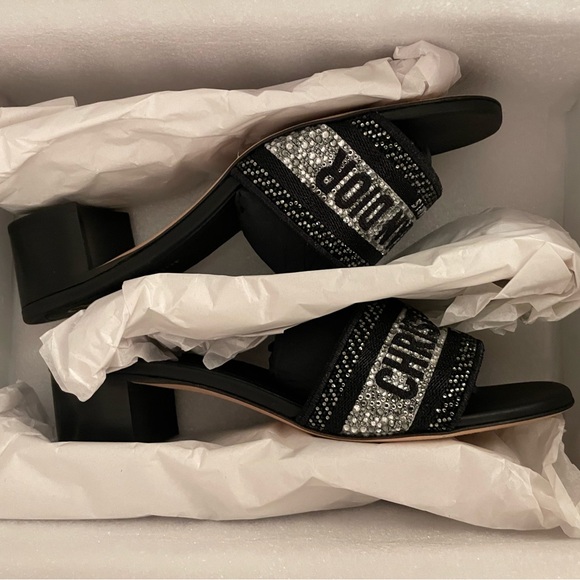 Dway Heeled Slide Black with Metallic Thread and Silver-Tone Strass - Picture 2 of 13